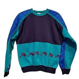 Vintage MacGregor Sweatshirt Crew Neck Color Block Teal Blue S Small